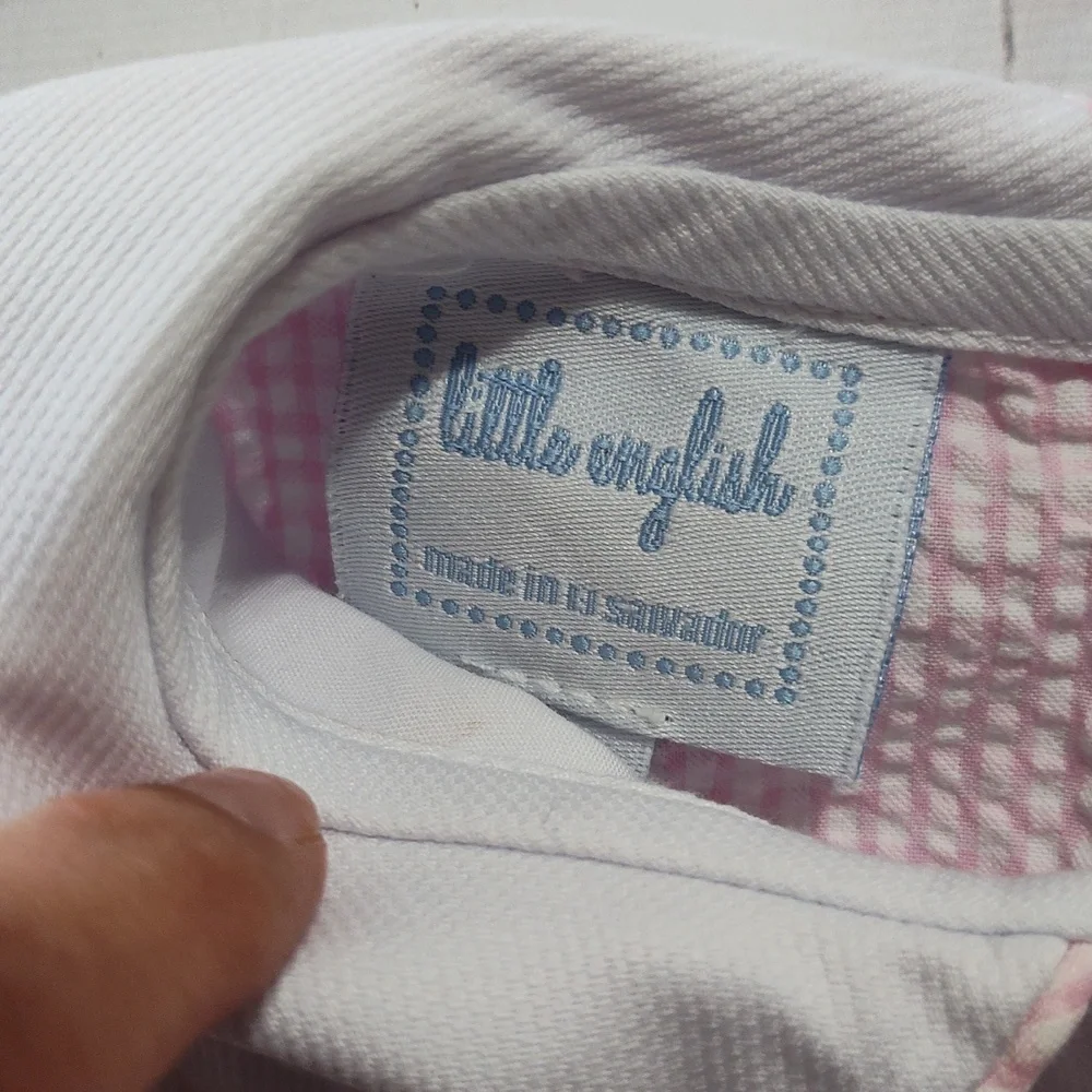 Little English Pink Seersucker Dress Easter Bunny  Size 2t Peter Pan Collar - Picture 3 of 5